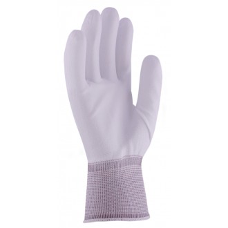 Guante de nylon sin costuras con PU en la palma.